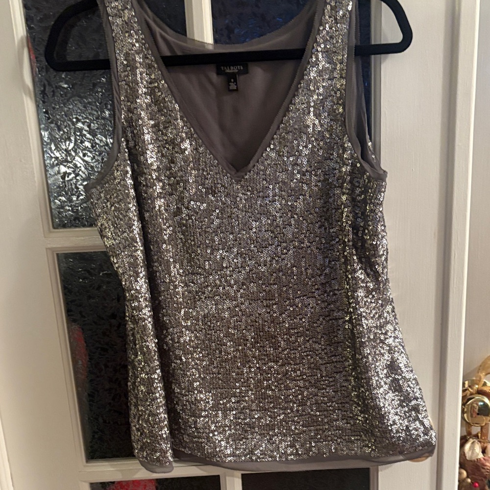 Talbots Silver Sequin Sleeveless Top, Sz 8